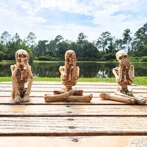 NEW Skeleton Figurines Hear No Evil, See No Evil, Speak No Evil *UNIQUE*